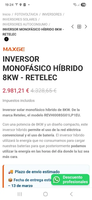 Inversor Retelec 8kw