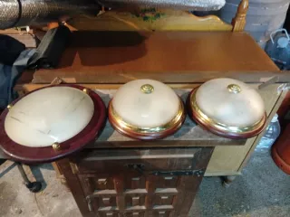 3 plafoniere in legno e vetro