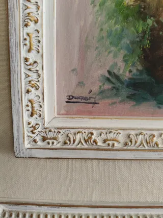 Pareja cuadros óleo flores marco clásico