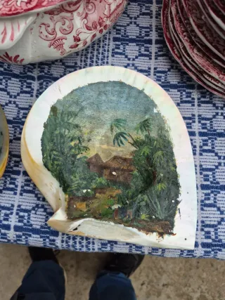 Pareja conchas nacar pintadas a mano