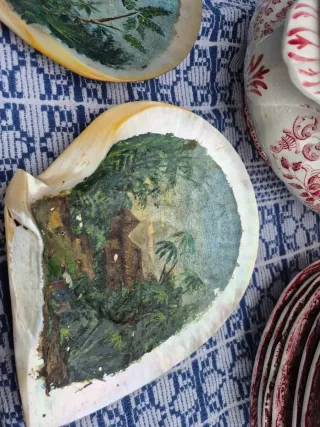 Pareja conchas nacar pintadas a mano