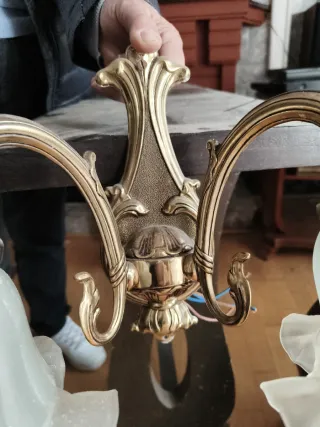 Aplique de pared antiguo dorado y blanco