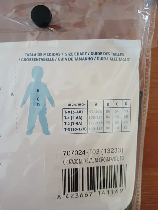 Disfraz Cruzado Medieval Negro 10-12 Años