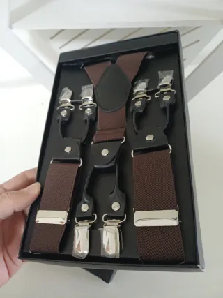 Bretelle uomo marroni con clip argento