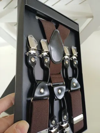 Bretelle uomo marroni con clip argento