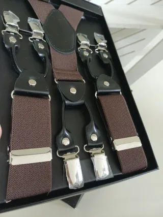 Bretelle uomo marroni con clip argento