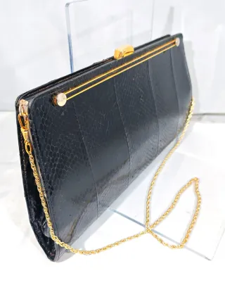 Pochette vintage anni '70 in pelle nera