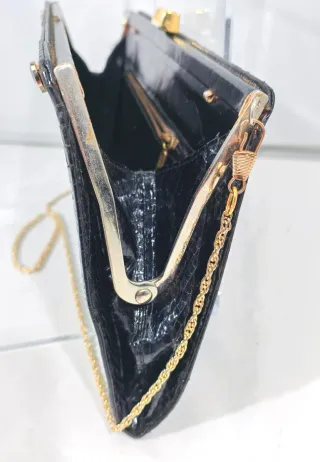 Pochette vintage anni '70 in pelle nera