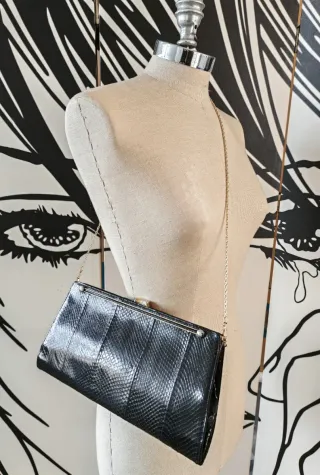 Pochette vintage anni '70 in pelle nera