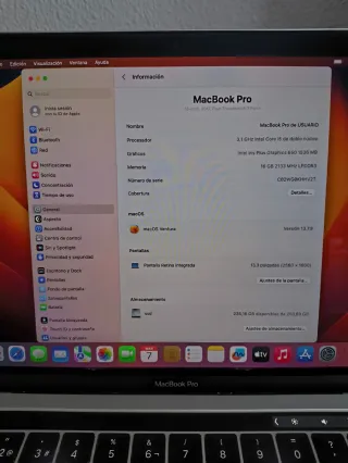 MacBook Pro 13 16GB RAM 256GB SSD i5 + CARGADOR