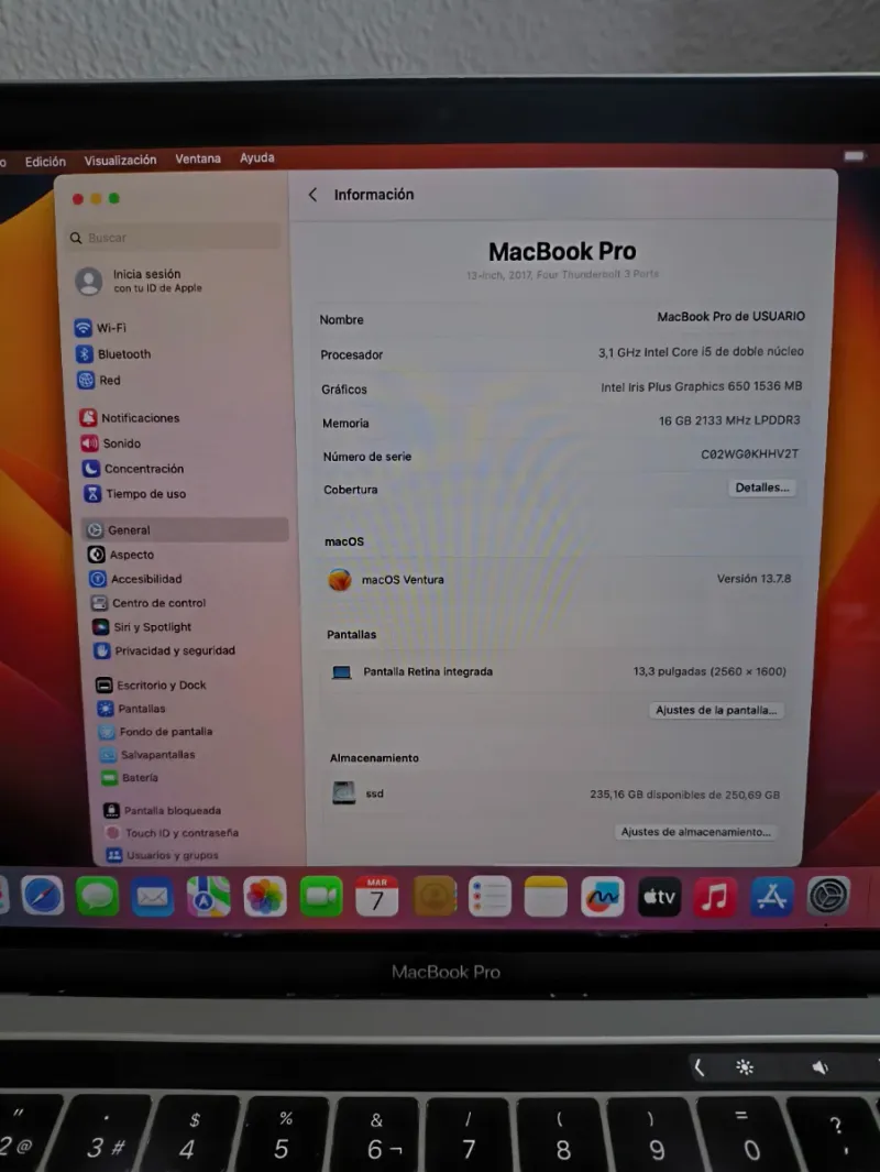 MacBook Pro 13 16GB RAM 256GB SSD i5 + CARGADOR afbeelding 3