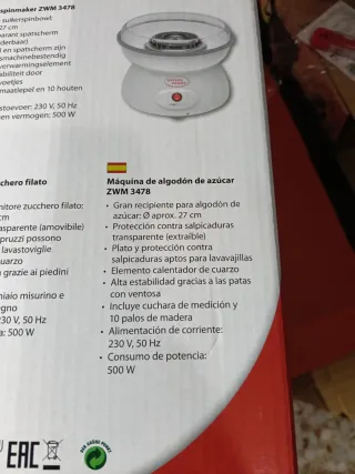 Máquina de Algodón de Azúcar Clatronic ZWM 3478