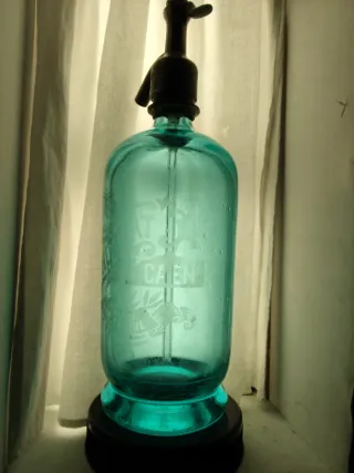 Sifón antiguo azul turquesa uranio.G. Hubert. CAEN