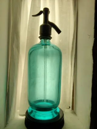 Sifón antiguo azul turquesa uranio.G. Hubert. CAEN