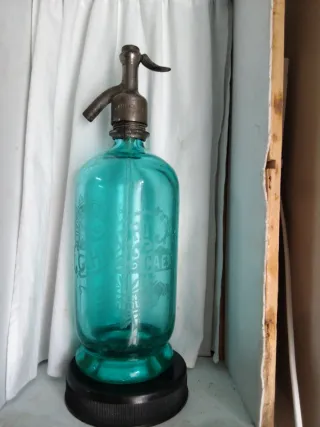 Sifón antiguo azul turquesa uranio.G. Hubert. CAEN