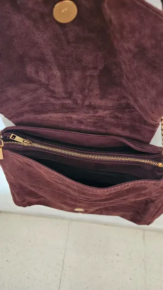 Bolso piel serraje marrón