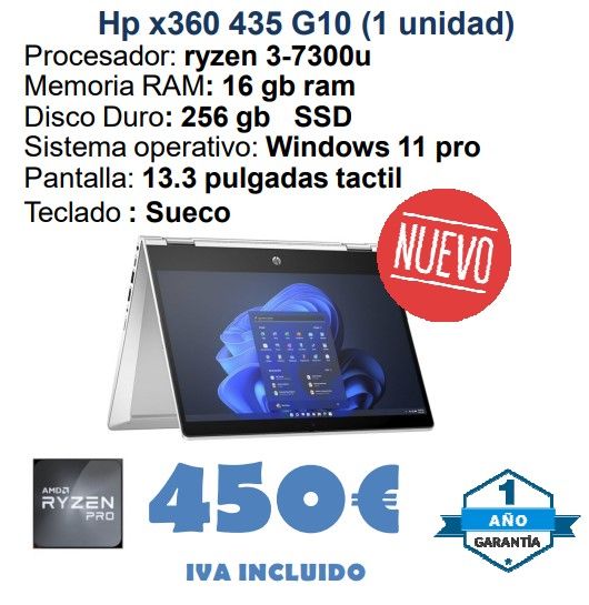 HP x360 435 G10 Ryzen 3 7300U 16GB RAM 256GB SSD