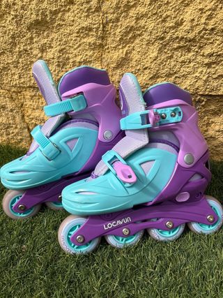 Patines en línea ajustables morado y turquesa