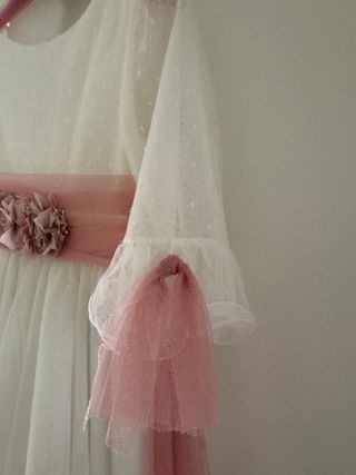 Vestido Comunión Niña Blanco y Rosa