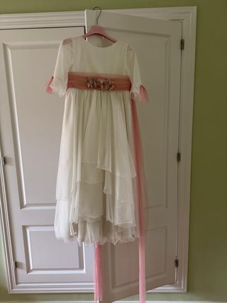 Vestido Comunión Niña Blanco y Rosa