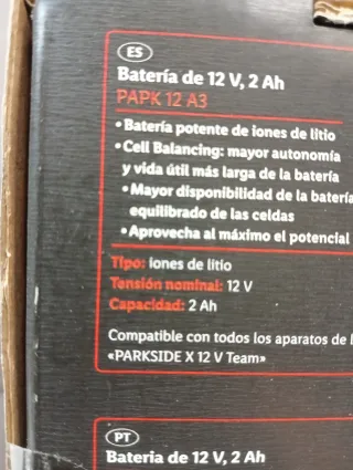 Lote 2 Baterías 12V 2Ah PARKSIDE X12VTEAM