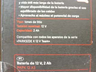 Lote 2 Baterías 12V 2Ah PARKSIDE X12VTEAM