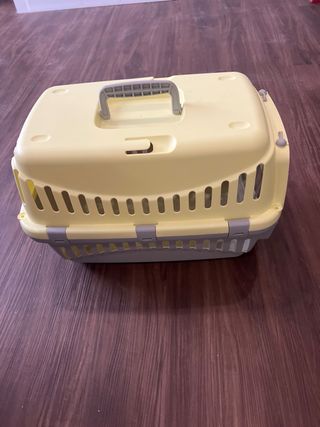 Transportín mascotas gris y amarillo
