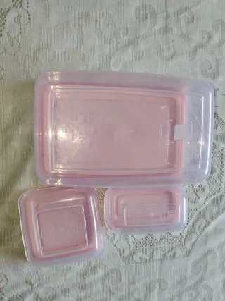 Set 3 Cajas Plástico Rosa para Microondas