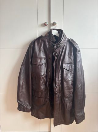 Chaquetón de cuero marrón chocolate hombre