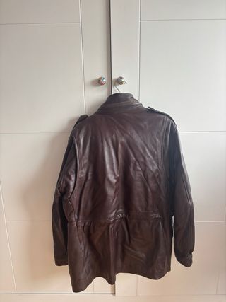 Chaquetón de cuero marrón chocolate hombre