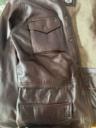 Chaquetón de cuero marrón chocolate hombre