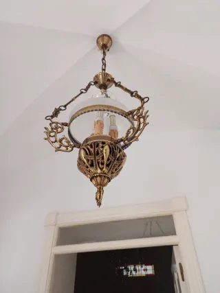 Lámpara de bronce y cristal