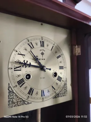 Reloj de Pared Antiguo Madera y Cristal