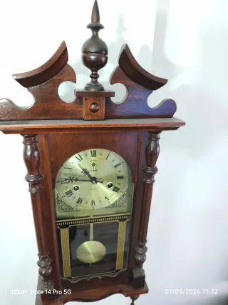 Reloj de Pared Antiguo Madera y Cristal