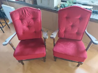 2 Sillones Antiguos Años 50 de madera y tela