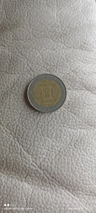 Moneda 2 Euros Francia Tratado de Elíseo 50 Años