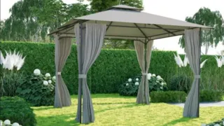 Pérgola de exterior beige y gris