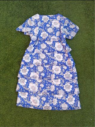 Vestido midi volantes floral azul mujer 44