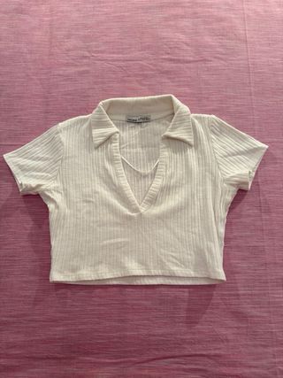 Polo blanco canalé Stradivarius Talla m