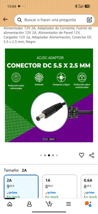 Adaptador Corriente 12V 2A Negro