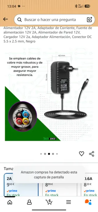 Adaptador Corriente 12V 2A Negro