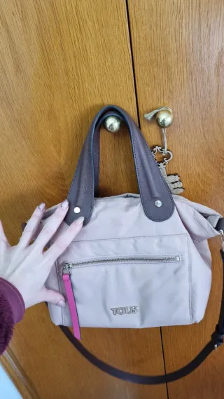 Bolso Tous Piel y Nylon Marrón y Rosa