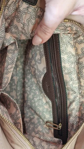 Bolso Tous Piel y Nylon Marrón y Rosa