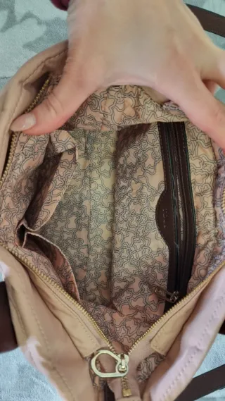 Bolso Tous Piel y Nylon Marrón y Rosa