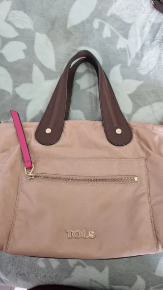 Bolso Tous Piel y Nylon Marrón y Rosa