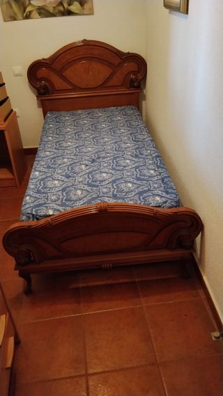 Cama Individual Vintage Madera Tallada 90cm