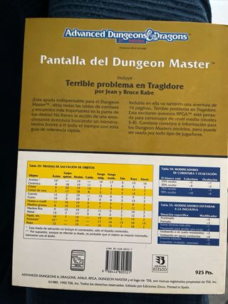 Pantalla Dungeon Master Advanced D&D 2ª Edición