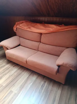 Sofá de 2 plazas tela marrón/naranja