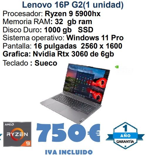 Lenovo 16P G2 Ryzen 9 32GB RAM RTX 3060