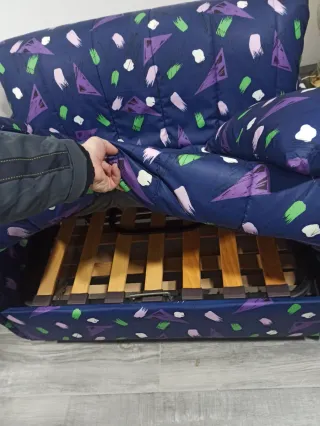 Sofá Cama pequeño Individual Azul y Morado